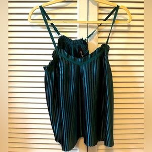 Anna Grace Shiny Green Pleated Green Top Camisole Tank - Size Small